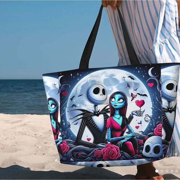 Nightmare Before Christmas Jack Sally Traveling Large Capacity Tote Bag - Picture 4 of 9